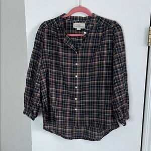 Trovata Navy and Green Plaid Button-Up Shirt